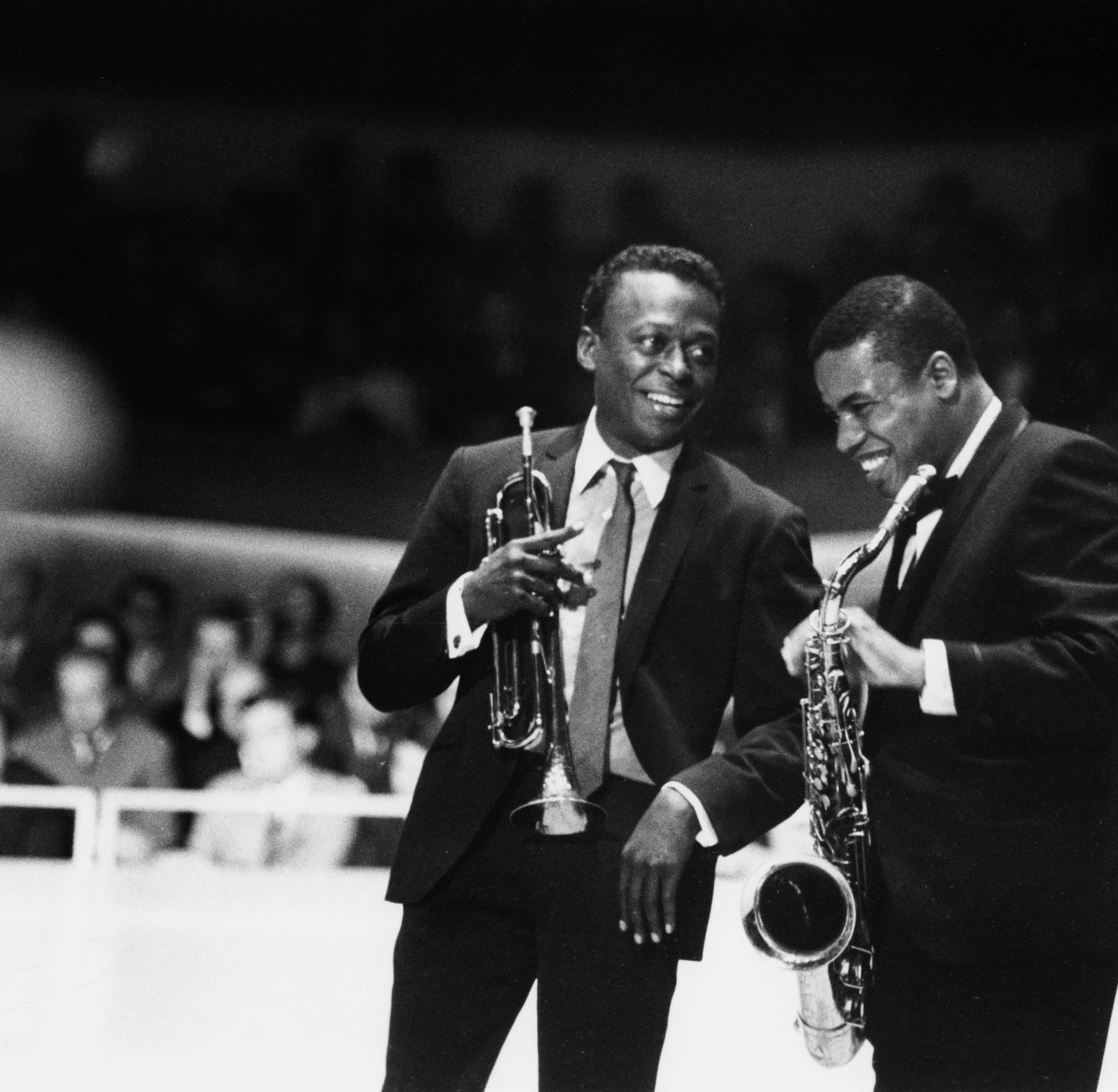 Jazz trumpeter Miles Davis with saxophonist Wayne Shorter